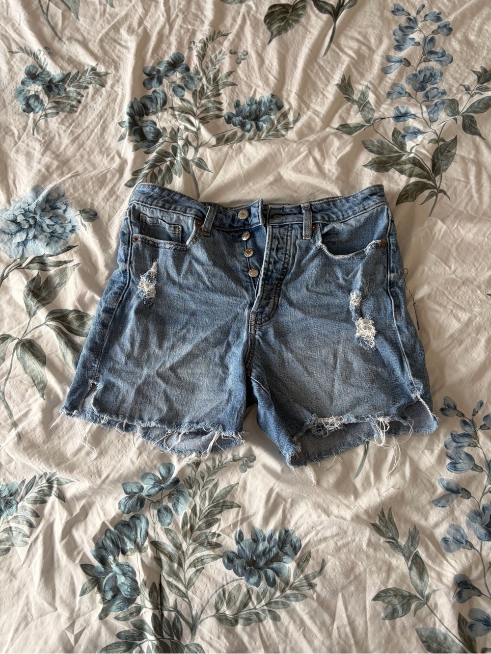 Old Navy Light Blue Distressed Denim Button-Front Shorts